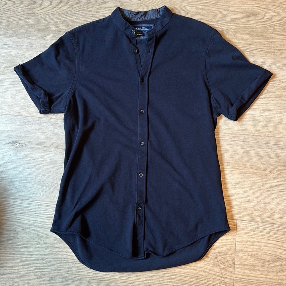 🔵 Short Sleeve Mandarin Collar Zara Shirt M